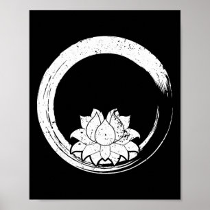 Vintage Weiße Lotusblume mit Zen-Kreis Poster