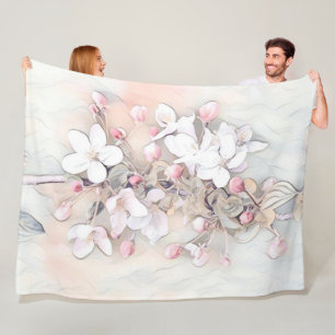 Vintage weiße rosa Kirschblüten Zeichnung minimal Fleecedecke