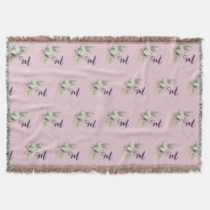 Vintage Weiße Rosa Rosen Goldenes Herz Monogramm Decke