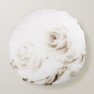 Vintage weiße Rosen-Blume Rundes Kissen
