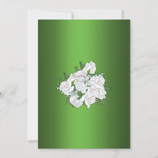 Vintage weiße Rosen, Smaragdgrüne Hochzeit einlade (Rückseite)