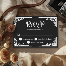 Vintage Weiße Schwarze Hochzeit  RSVP Karte