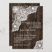 Vintage weiße Spitze auf alte Holzhochzeit Einladung (Vorne/Hinten)