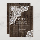 Vintage weiße Spitze auf alte Holzhochzeit RSVP (Vorne/Hinten)
