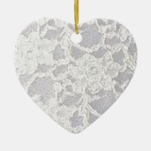 Vintage weiße Spitze Keramik Ornament