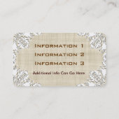 Vintage weiße Spitze-u. Leinen-Geschäfts-Karten Visitenkarte (Rückseite)