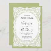 Vintage weiße Spitzen Grüne Rustikale Hochzeit Einladung (Vorne/Hinten)