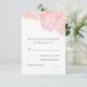 Vintage weiße Spitzen rosa Hochzeit RSVP Karte (Stehend Vorderseite)