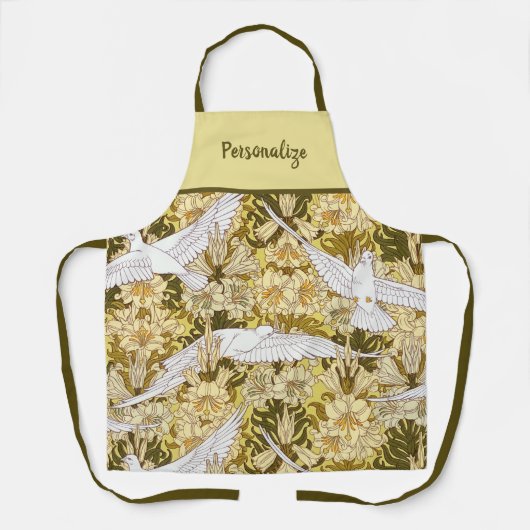 Vintage weiße Tauben Schürze (Vorderseite)