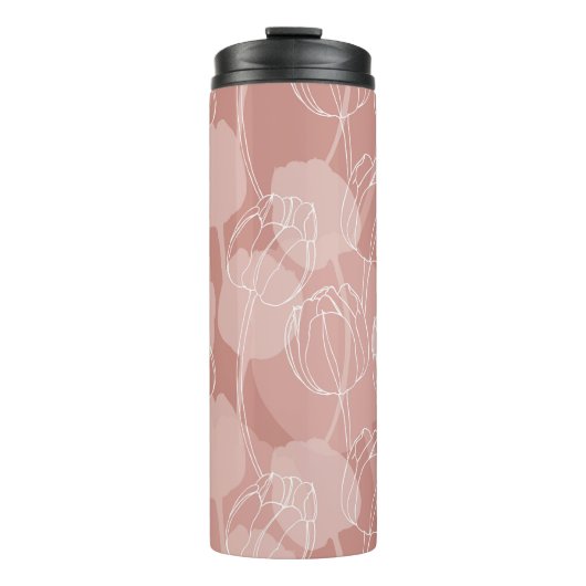 Vintage weiße Tulpen Rosa Hintergrund Thermosbecher (Vorderseite)