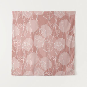 Vintage weiße Tulpen Rosa Hintergrund Wandteppich
