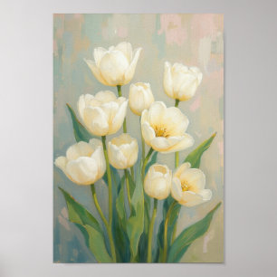 Vintage Weiße Tulpen Sommer Wandkunst Poster