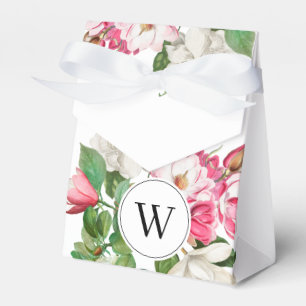 Vintage Weiße und Rosa Magnolienblüten Monogramm Geschenkschachtel