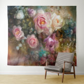 Vintage, weiße und rosa Rosen gestrichen Wandteppich (Beispiel (Horizontal))