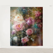 Vintage, weiße und rosa Rosen gestrichen Wandteppich (Vorderseite)