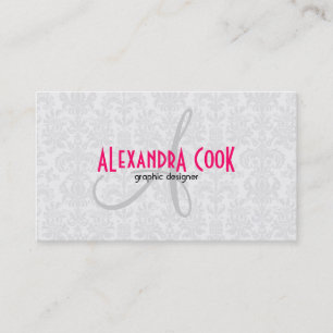 Vintage, weiße und rosafarbene Damasken Visitenkarte