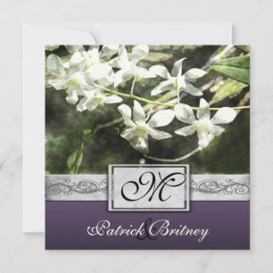 Vintage weiße und violette Orchideen-Hochzeitseinl Einladung