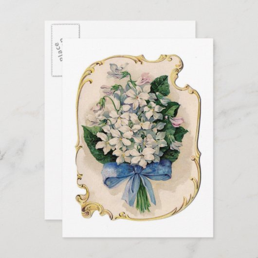 Vintage weiße Violetten Einladungspostkarte (Vorne/Hinten)