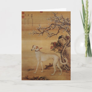Vintage Weiße Windhund unter Blüten Feiertagskarte