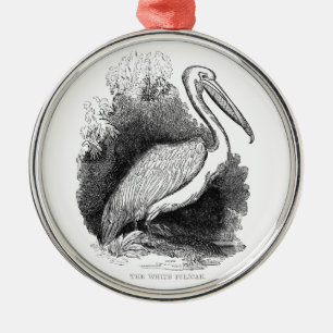 Vintage Weißer Pelikan Silbernes Ornament