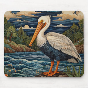 Vintage weißer Seevogel Möwe Pelikan Mousepad