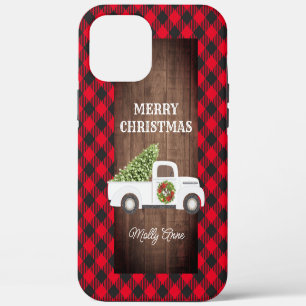 Vintage Weißer Weihnachtsbaum LKW Rustikales Karo iPhone 12 Pro Max Hülle