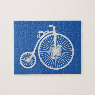 Vintage weißes Fahrrad auf Blau Puzzle