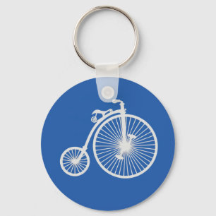 Vintage weißes Fahrrad auf Blau Schlüsselanhänger