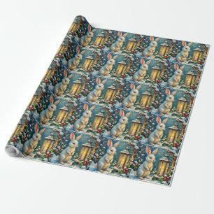 Vintage Weißes Kaninchen mit Weihnachtslaterne Geschenkpapier