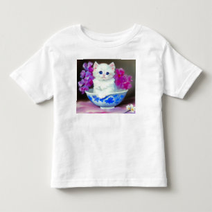 Vintage weißes Kätzchen mit rosa Blumen Kleinkind T-shirt