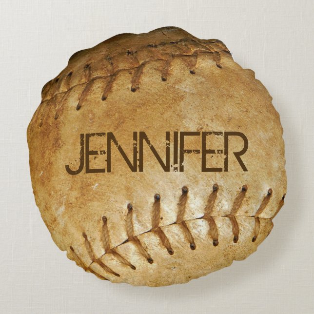 Vintage Weißnähte Rundes Kissen (Rückseite)