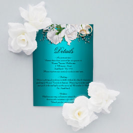 Vintage Weißrosen und Aqua Wedding Details Begleitkarte