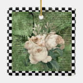 Vintage Weißrosen und Karton Keramikornament (Rückseite)
