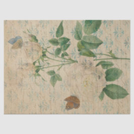 Vintage Weißrosen und Schmetterlingsdekoupage Seidenpapier