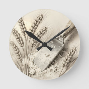 Vintage Weizenhalme Mehl Teigschaber Illustration Runde Wanduhr