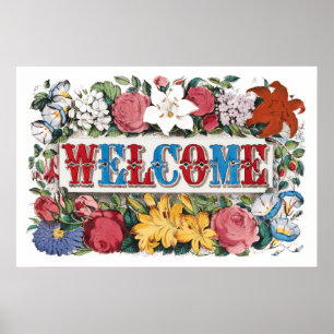 Vintage WELCOME Blumen Einweihungsparty Poster