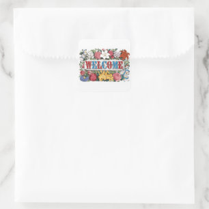 Vintage WELCOME Blumen Einweihungsparty  Quadratischer Aufkleber