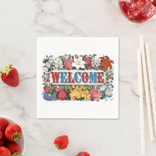 Vintage WELCOME Blumen Einweihungsparty  Serviette