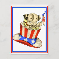 Vintage Welpe mit Flag-Postkarte