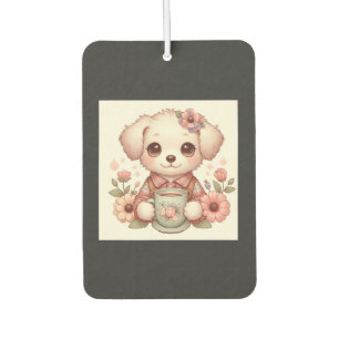 Vintage-Welpe mit floraler Teetasse Autolufterfrischer