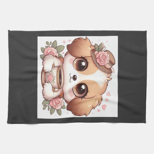 Vintage-Welpe mit Tee Geschirrtuch (Horizontal)