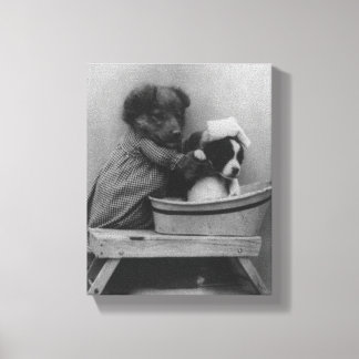 Vintage Welpen | Funny Dog Bath Foto Leinwanddruck