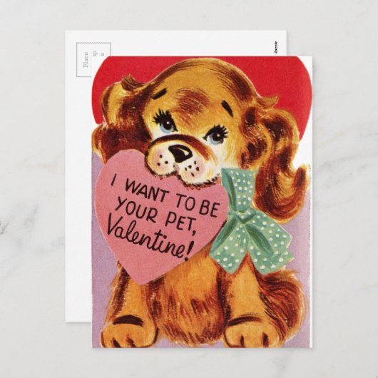 Vintage Welpen HerzValentine Feiertagspostkarte (Vorne/Hinten)