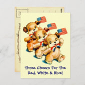 Vintage Welpen mit Flaggen Postkarte (Vorne/Hinten)