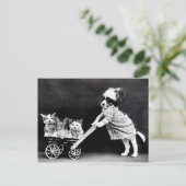 Vintage Welpen und Kätzchen Postkarte (Stehend Vorderseite)