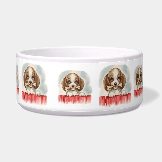 Vintage Welpenart Welpe mit Knochen Napf (Rechts)