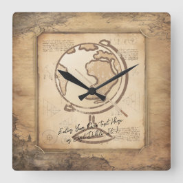Vintage Welt. Geschenk für Geografie und Geschicht Quadratische Wanduhr