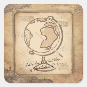Vintage Welt. Geschenk für Geografie und Geschicht Quadratischer Aufkleber