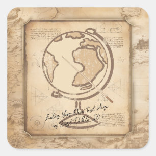 Vintage Welt. Geschenk für Geografie und Geschicht Quadratischer Aufkleber