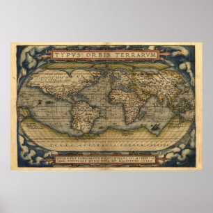 Vintage Weltatlas-Kartenprint Poster